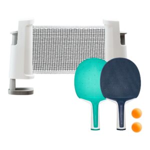 PONGORI Tischtennis-Set Pfosten + Netz verstellbar Rollnet weiss/grau 2 Schläger 2 Bälle