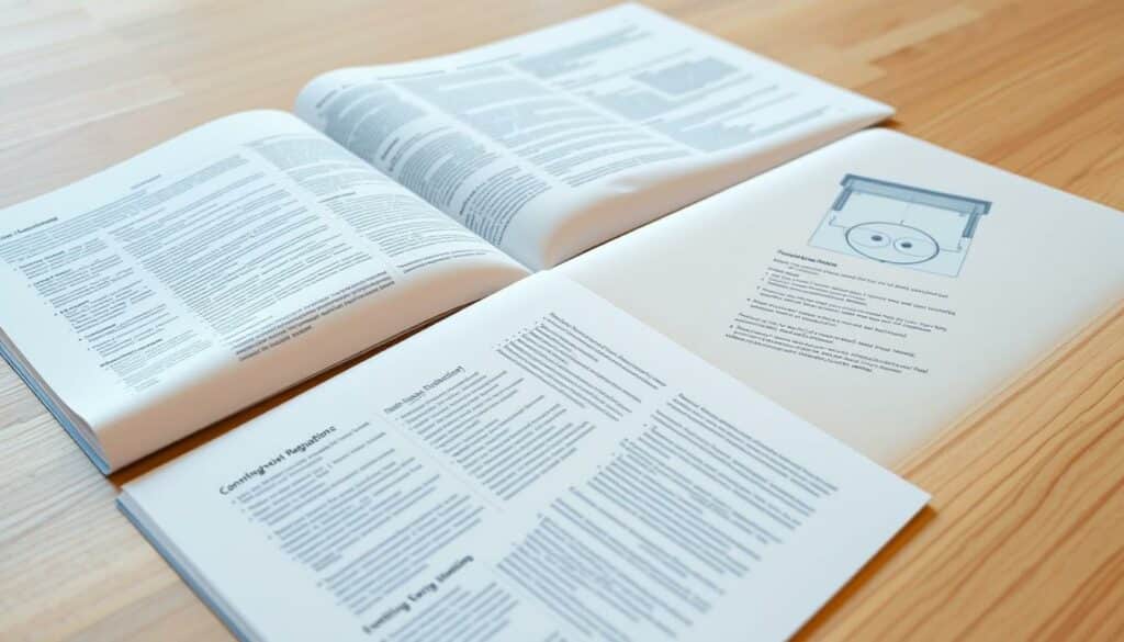 A detailed table tennis rule book spread out on a wooden table, with a clean, well-lit studio setup. The book's pages are open, revealing crisp, legible text and diagrams illustrating the core gameplay regulations. The lighting is soft and even, casting subtle shadows that accentuate the tactile quality of the paper. The camera angle is slightly elevated, giving a clear, unobstructed view of the rule book's contents. The overall mood is one of clarity and professionalism, conveying the serious, authoritative nature of the subject matter.